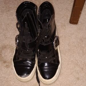 Black High-Top Sneakers with Buckle Detail